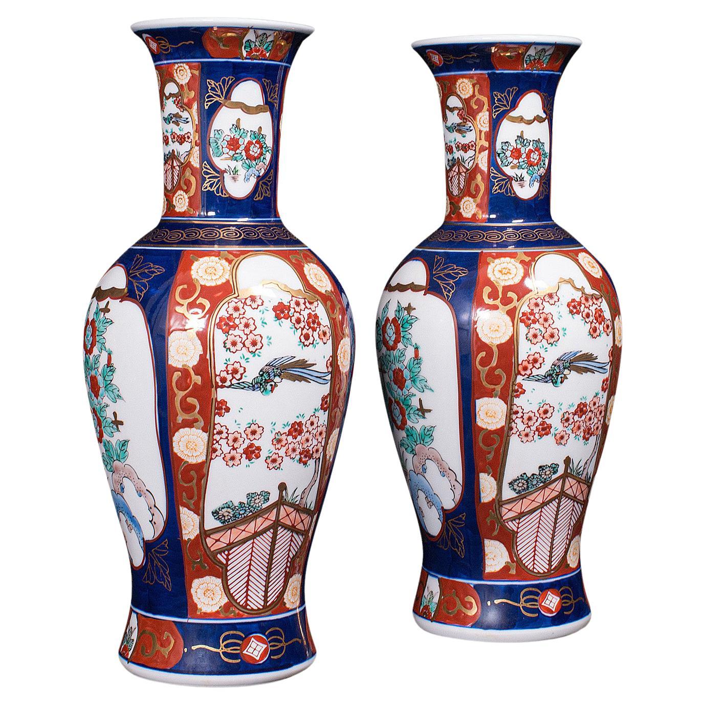 Pair of Vintage Flower Vases, Chinese, Display Urn, Imari Revival, Late 20th.C