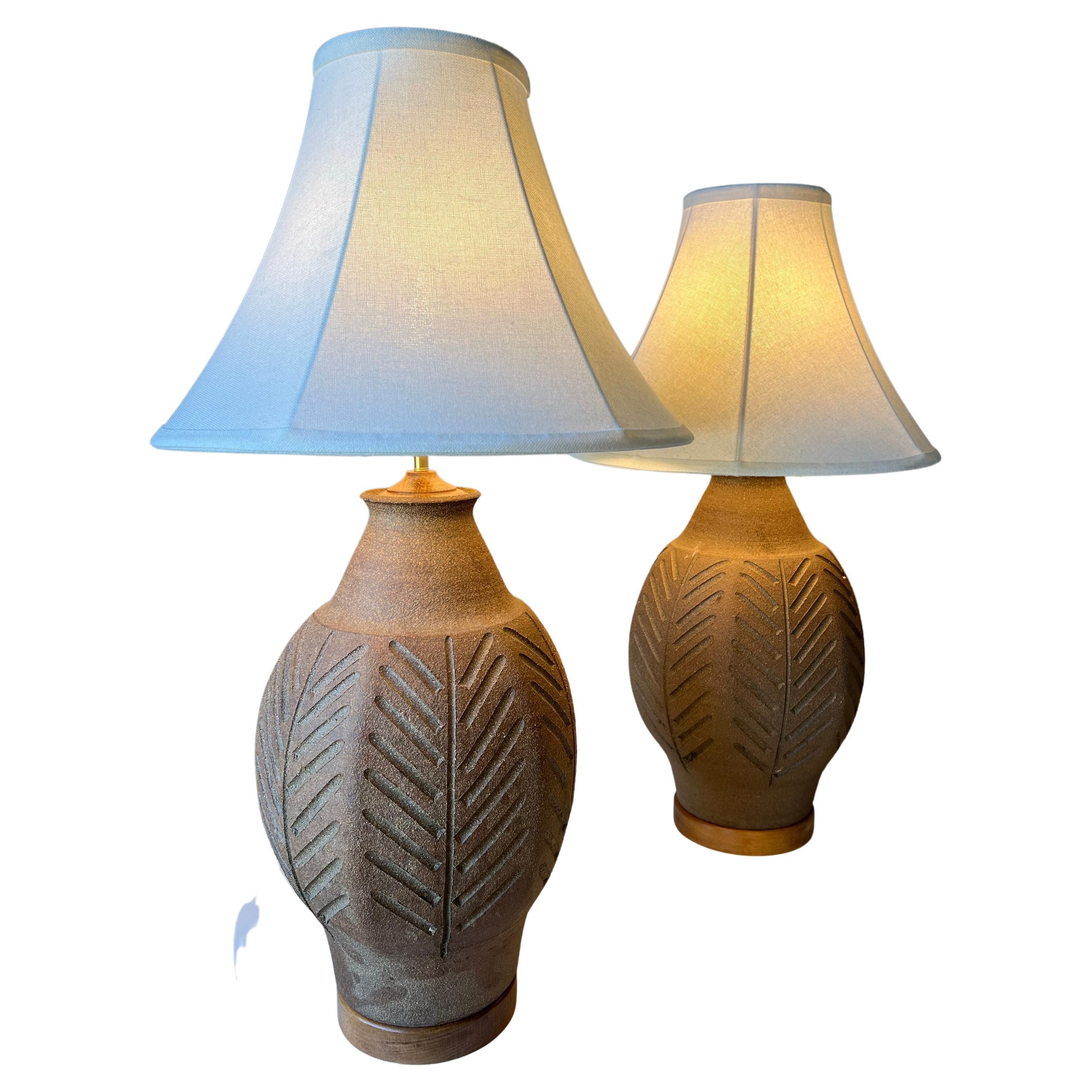 Pair of Vintage Fluted Stoneware Table Lamps by Brent Bennett For Sale