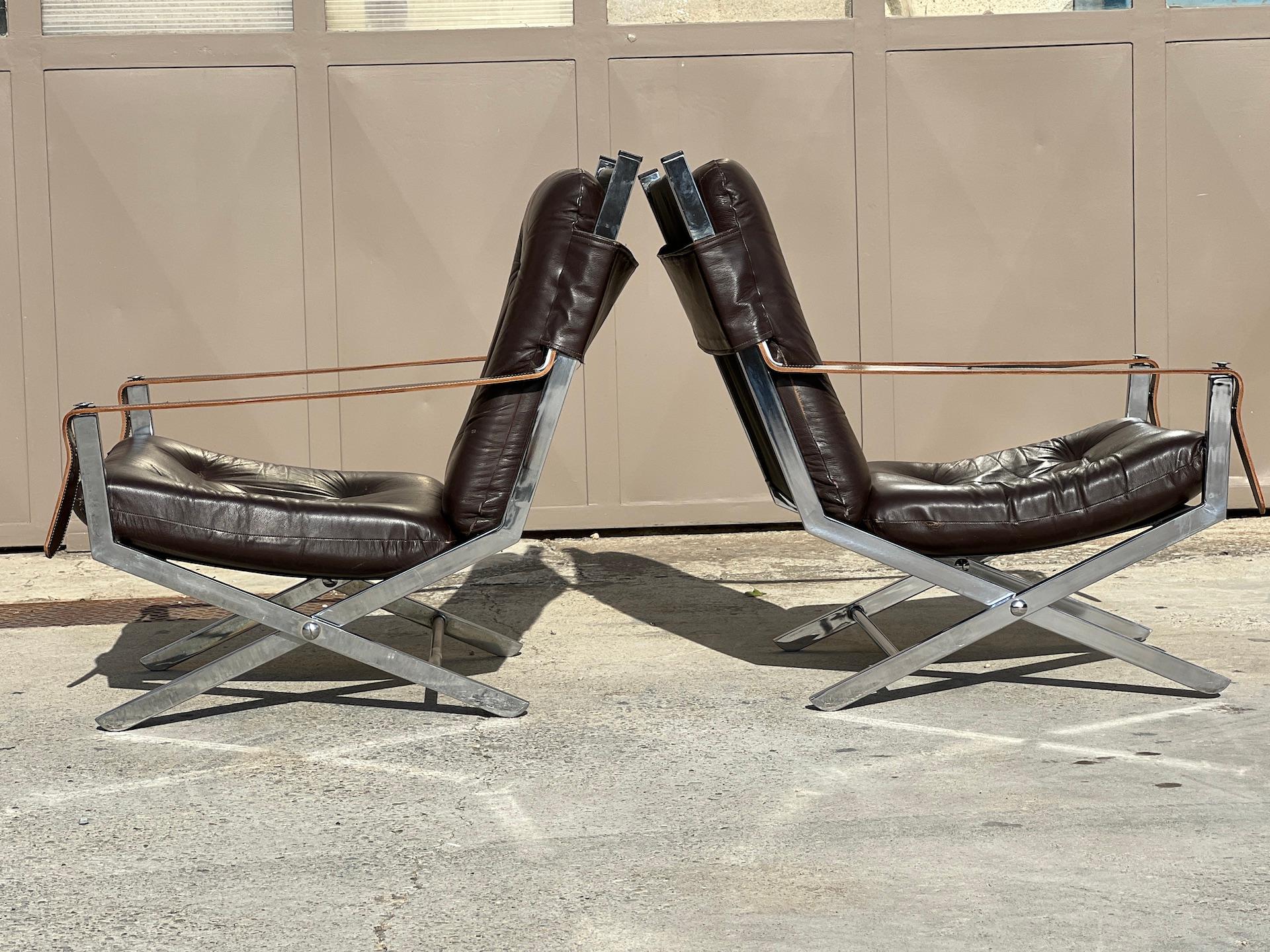Mid-Century Modern Paire de fauteuils pliants vintage par Robert Duran, 1970 en vente