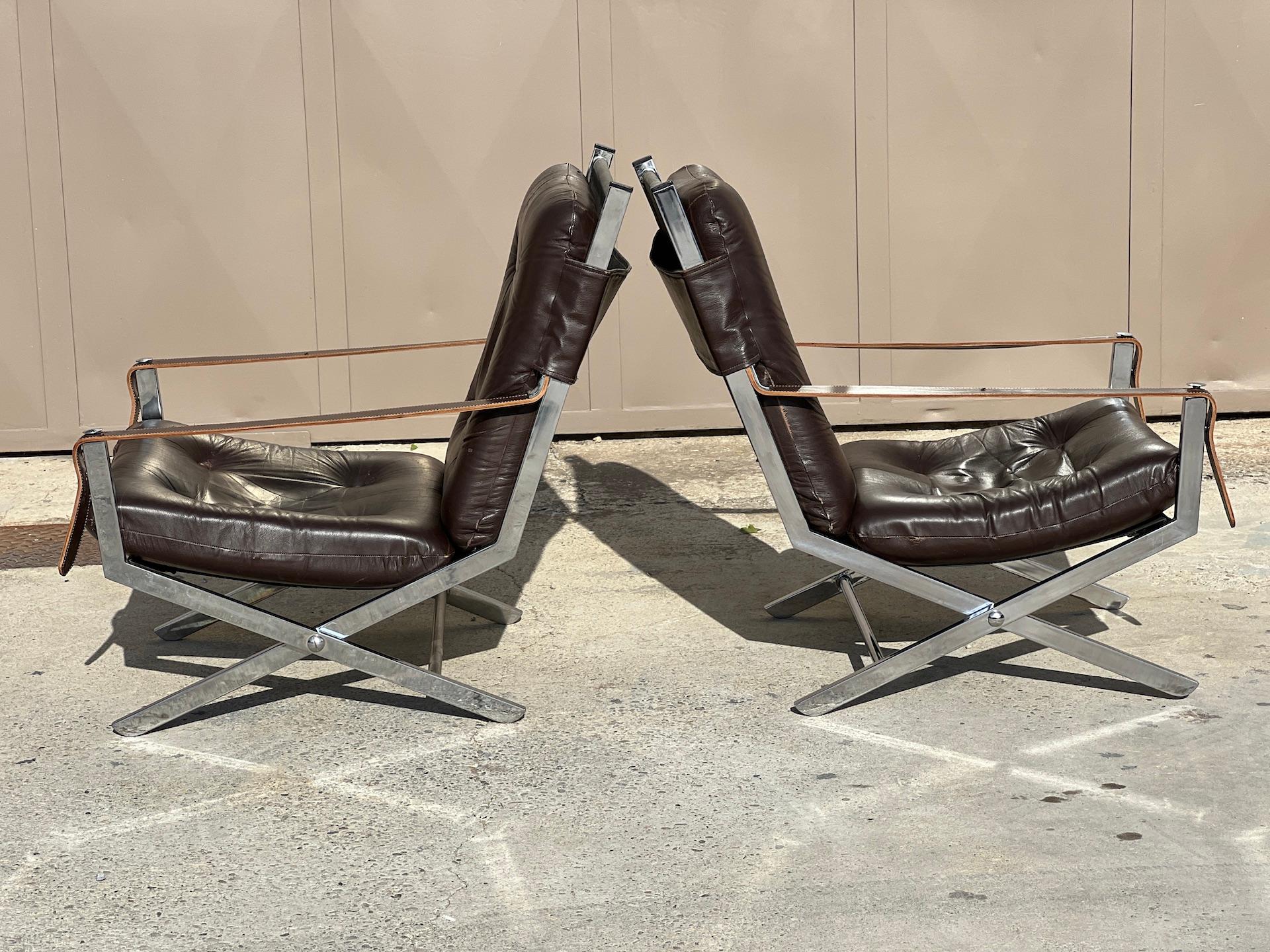 Late 20th Century Pair of Vintage Folding Armchairs by Robert Duran, 1970 For Sale