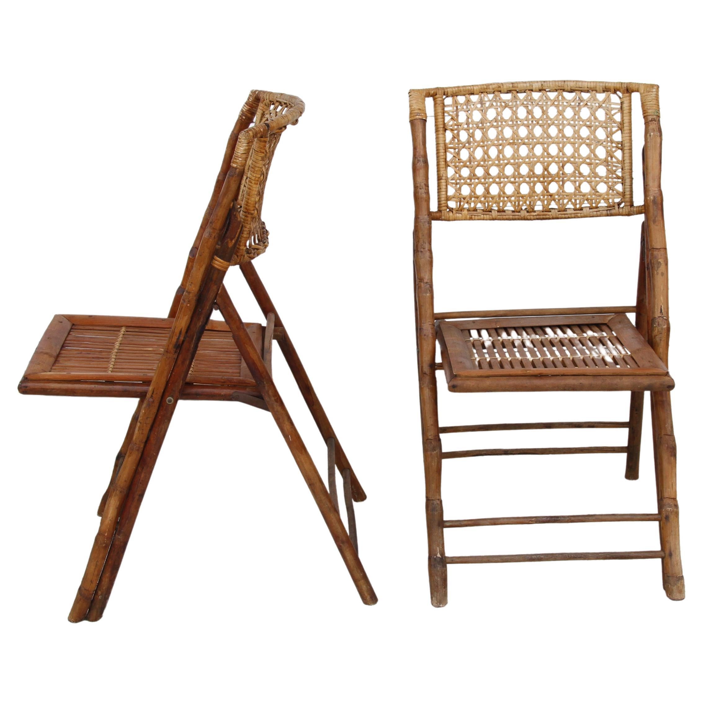 Pair of Vintage Folding Bamboo Chairs For Sale