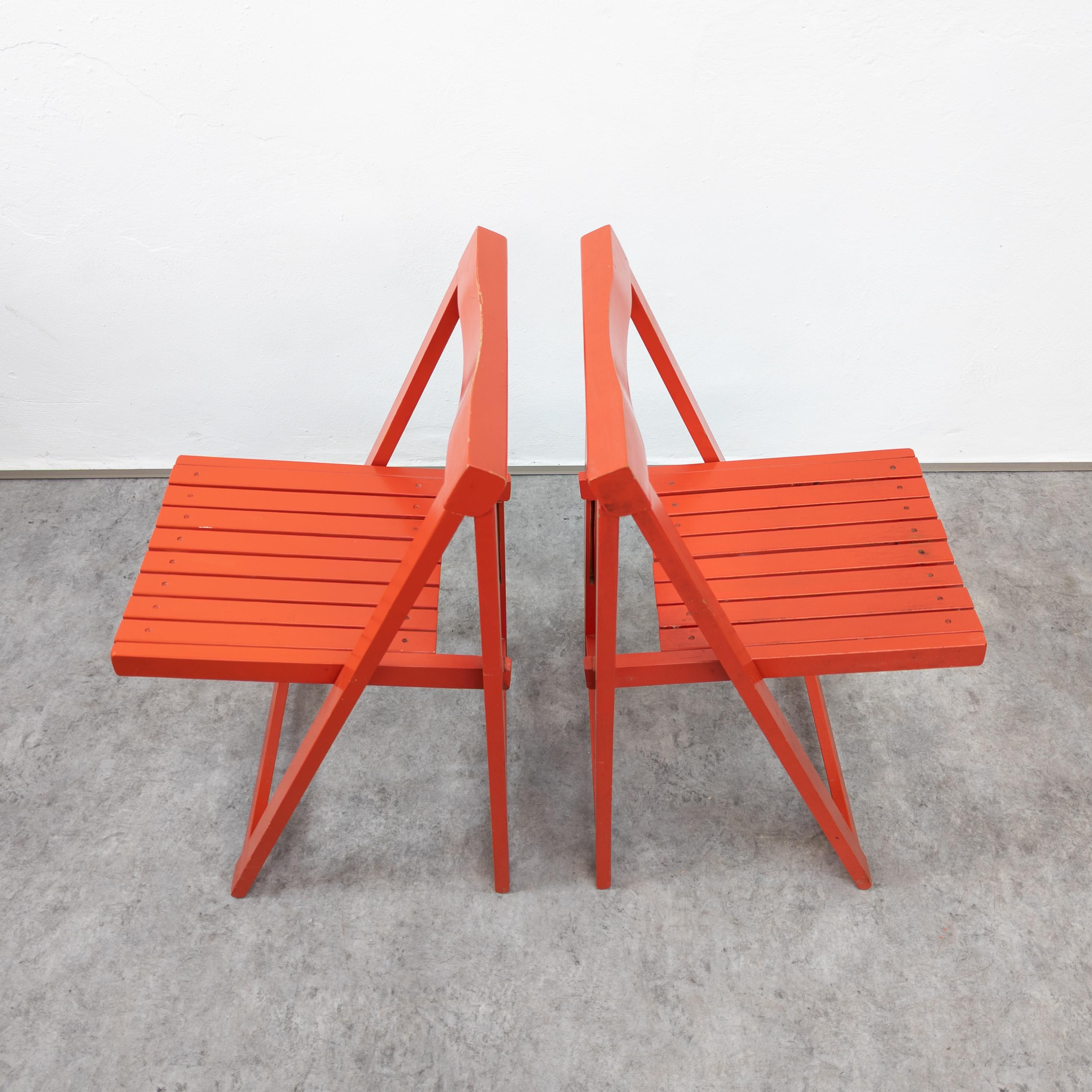 Beech Pair of Vintage Folding Chairs by Aldo Jacober for Alberto Bazzani For Sale