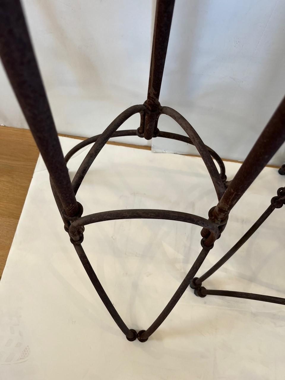 Pair of Vintage Forged Iron Floor Candleholders For Sale 5
