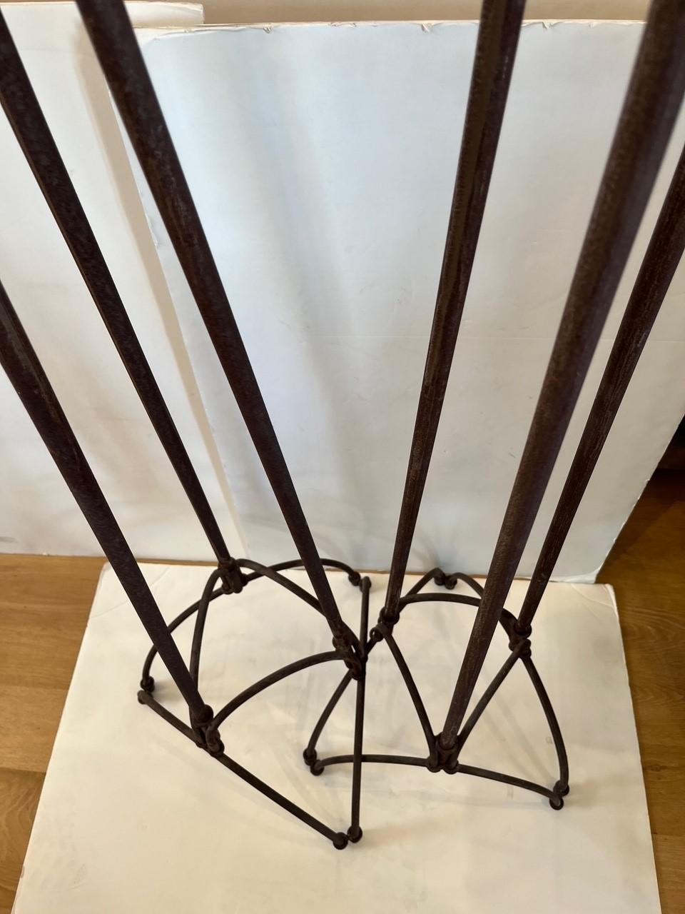 American Pair of Vintage Forged Iron Floor Candleholders For Sale