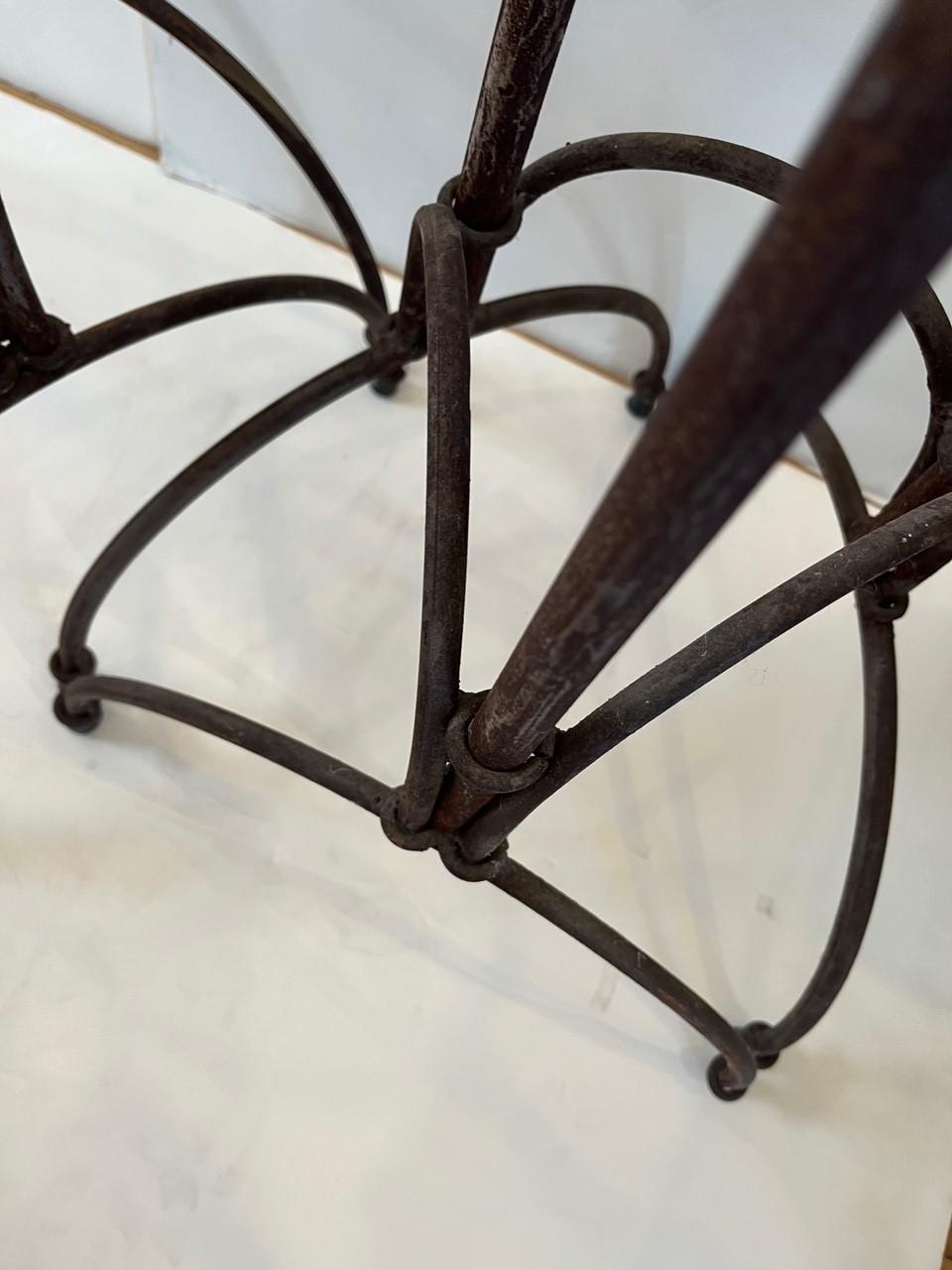 Pair of Vintage Forged Iron Floor Candleholders In Good Condition For Sale In Los Angeles, CA