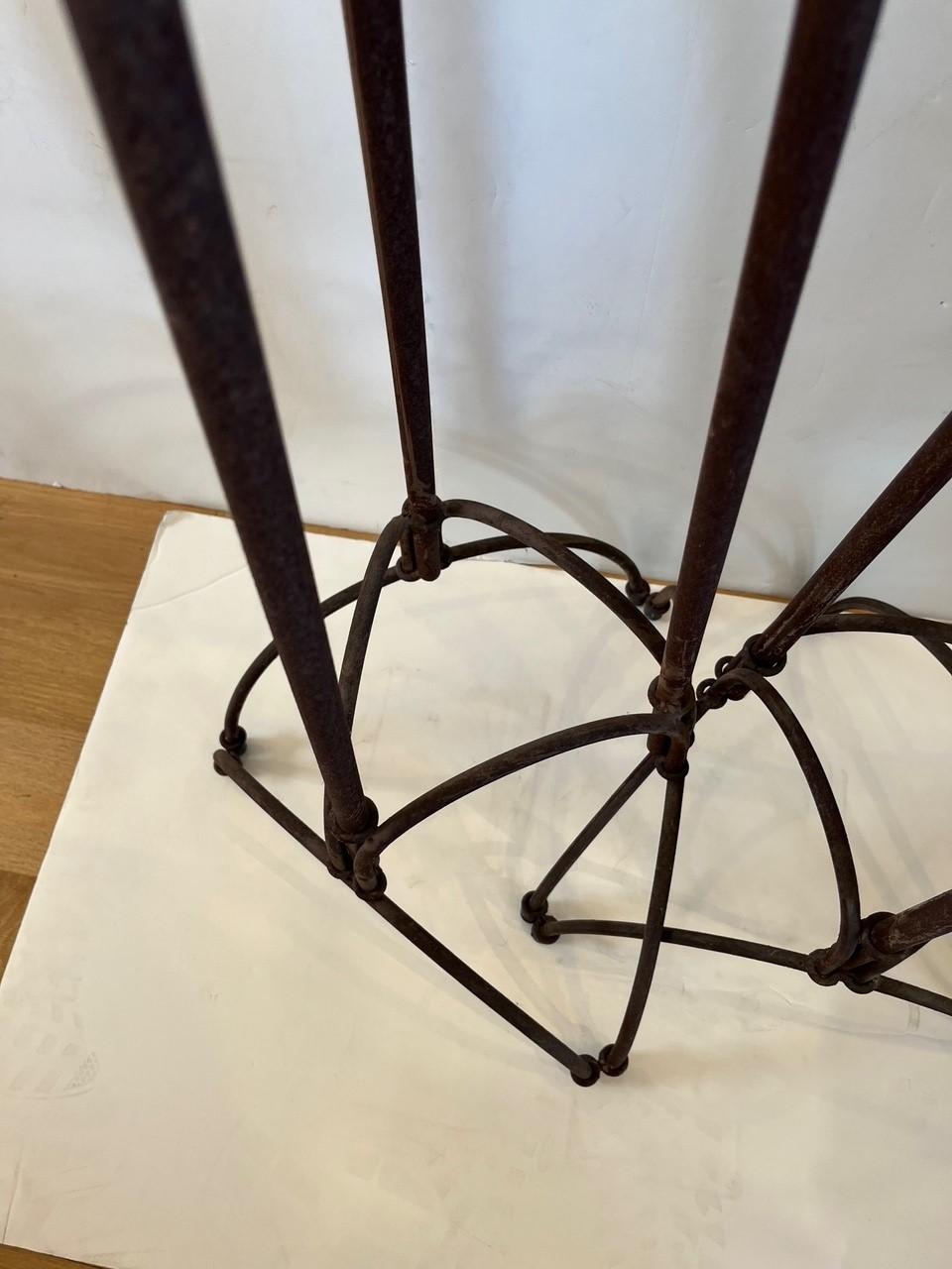 Early 20th Century Pair of Vintage Forged Iron Floor Candleholders For Sale