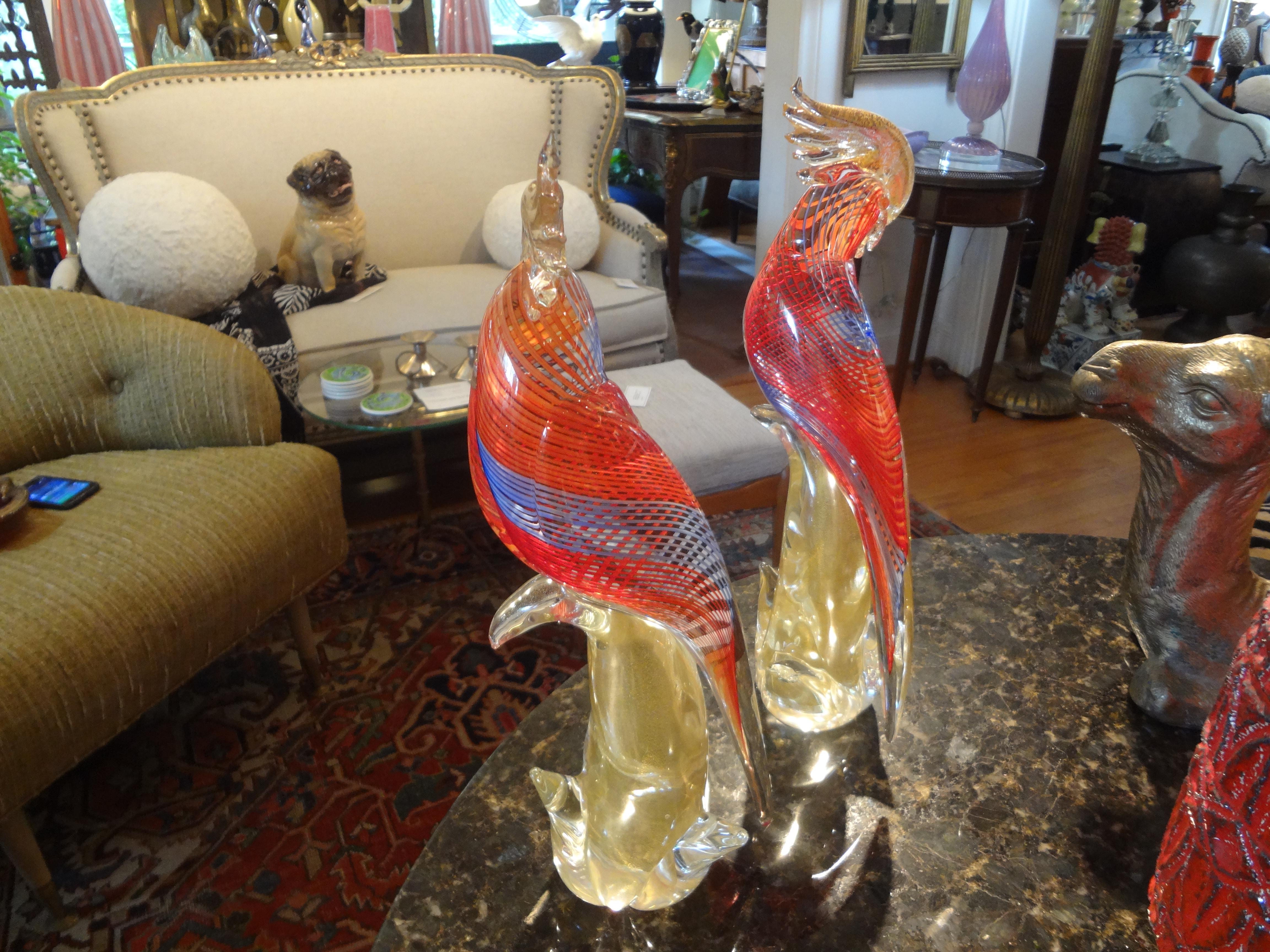 Pair of Vintage Formia Murano Glass Parrots or Cockatoos 2