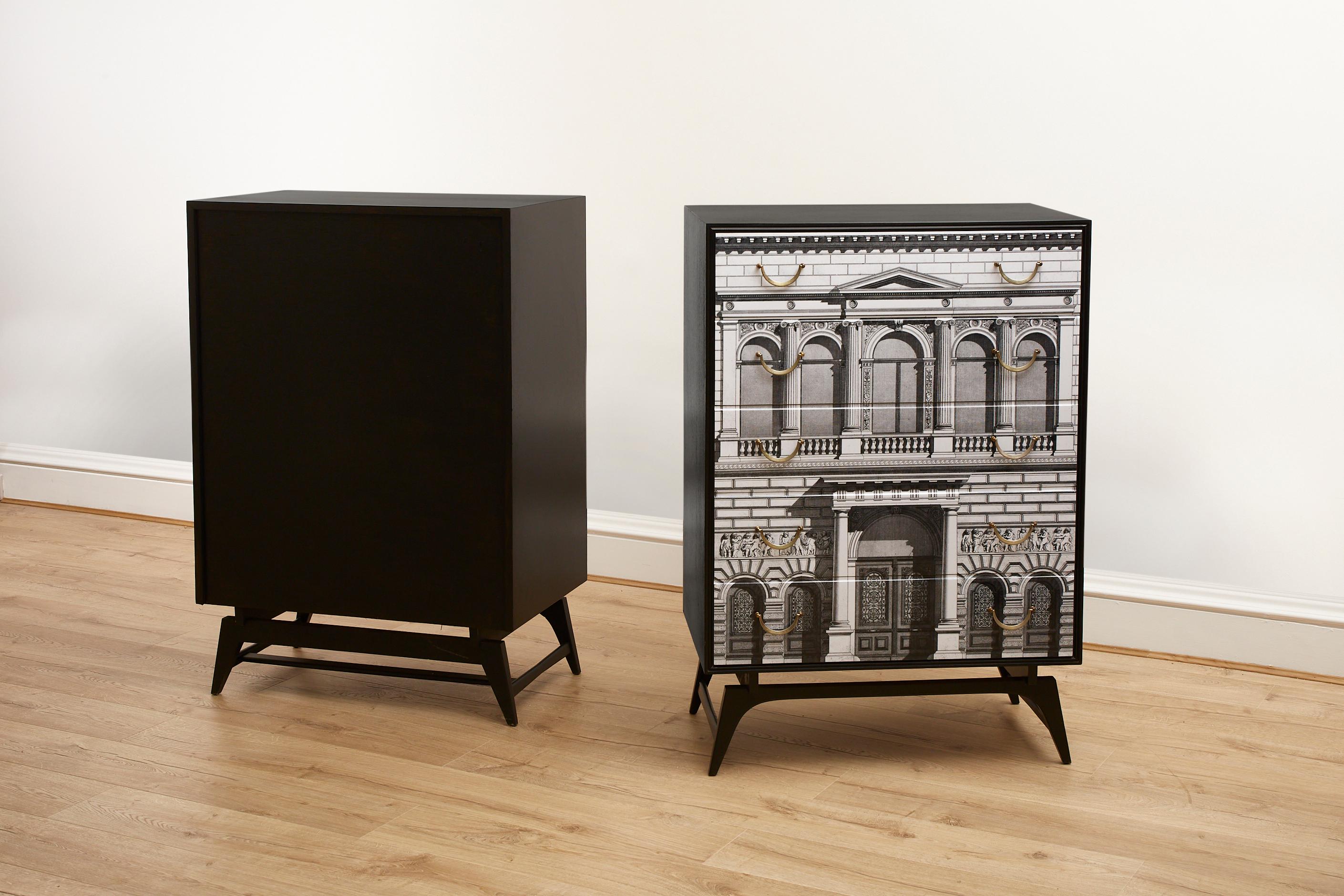 Pair of vintage fornasetti inspired chest of drawers 4