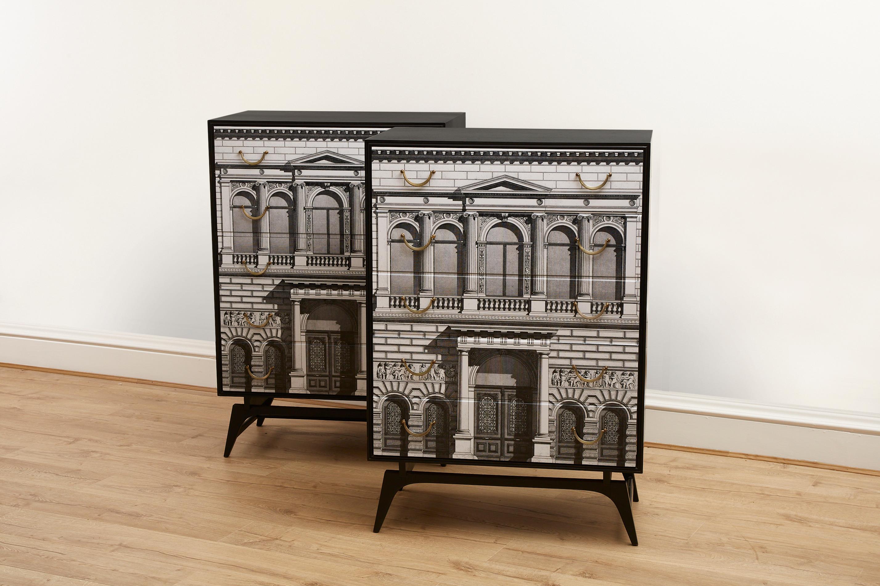 Pair of vintage fornasetti inspired chest of drawers 5