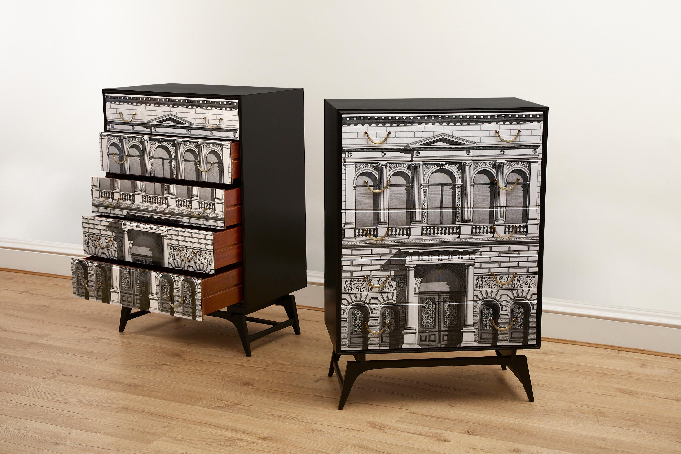 Pair of vintage fornasetti inspired chest of drawers In Good Condition In London, GB