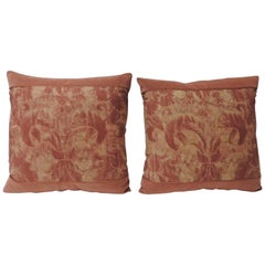 Pair of Vintage Fortuny “Glicine” Pattern Red and Silvery Decorative Pillows