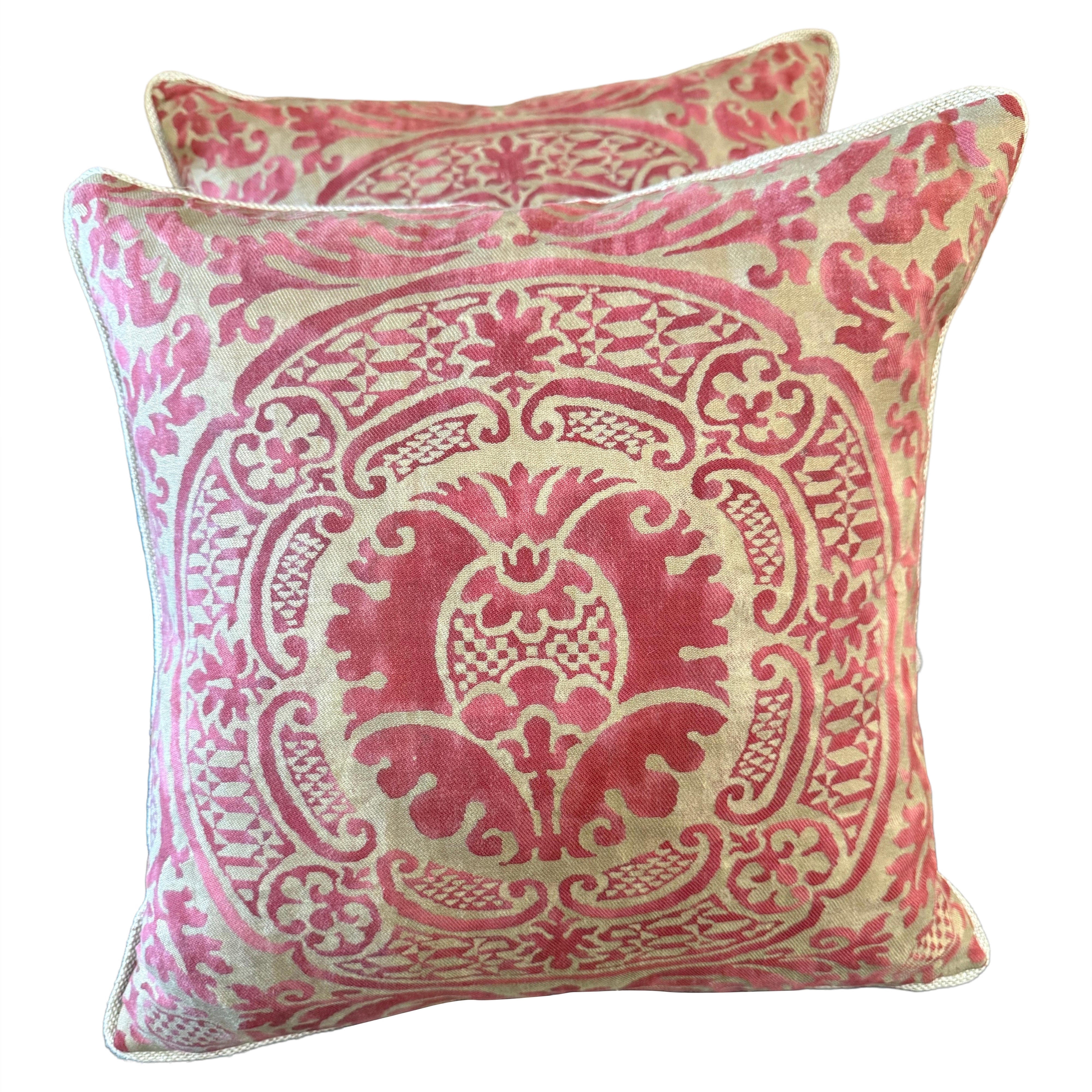 Pair of Vintage Fortuny Orsini Pillows with Belgian Linen Backs
