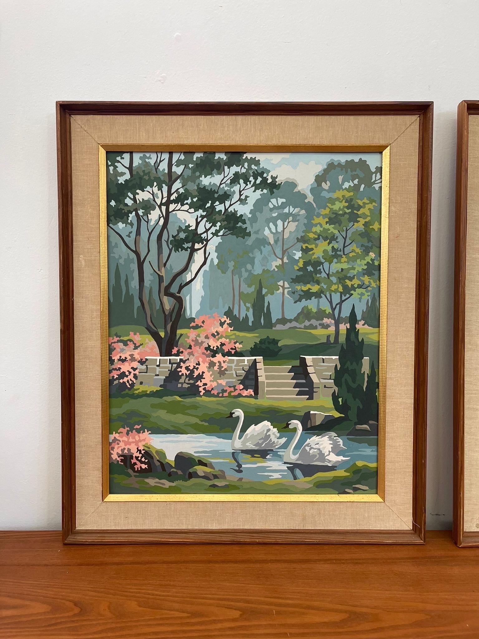 Pair of Vintage Framed and Signed Original Painting of Garden Scapes. In Good Condition For Sale In Seattle, WA