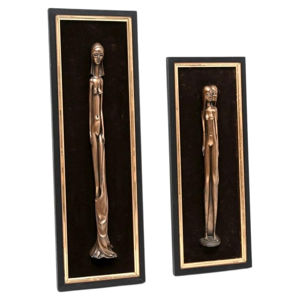 Pair of Vintage Framed Bronze Sculptures by Giovanni Schoeman