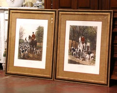 Pair of Vintage Framed English Painted Hunt Scene Prints by EAS Douglas, 1877