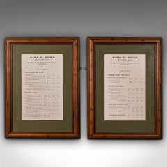 Pair of Vintage Framed Wine Lists, English, Decorative Panel, Art Deco, C.1930
