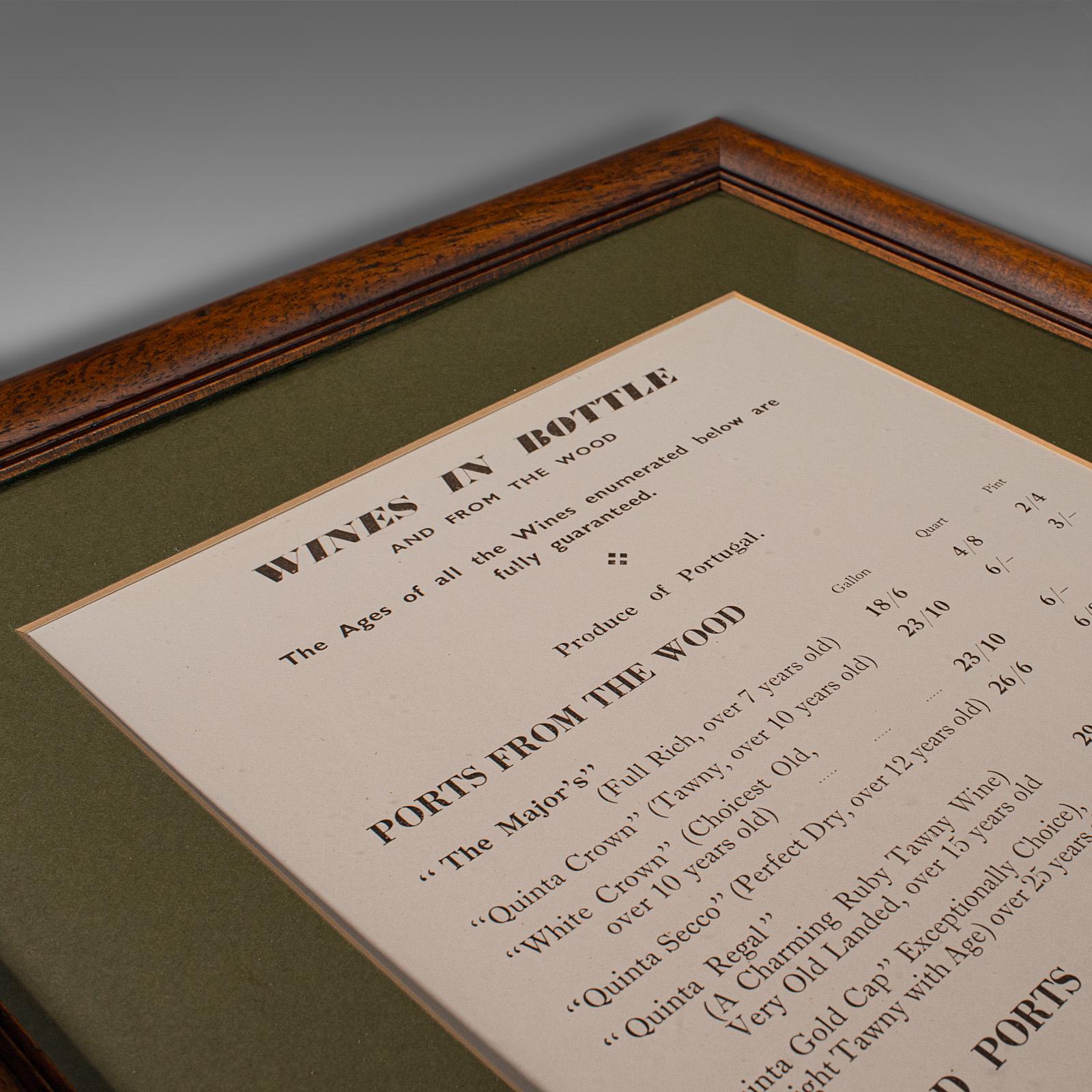 Pin Paire de listes de vins vintage encadres, anglaises, panneau dcoratif, Art Dco, vers 1930 en vente