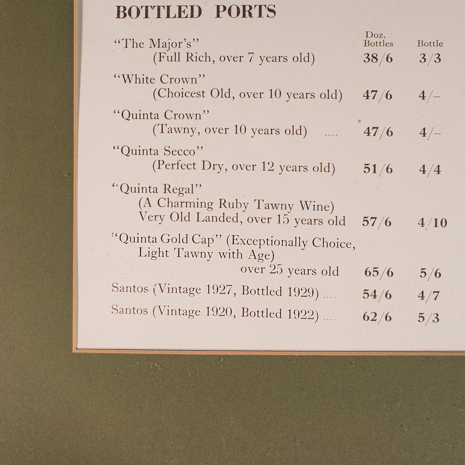 Paire de listes de vins vintage encadres, anglaises, panneau dcoratif, Art Dco, vers 1930 en vente 1