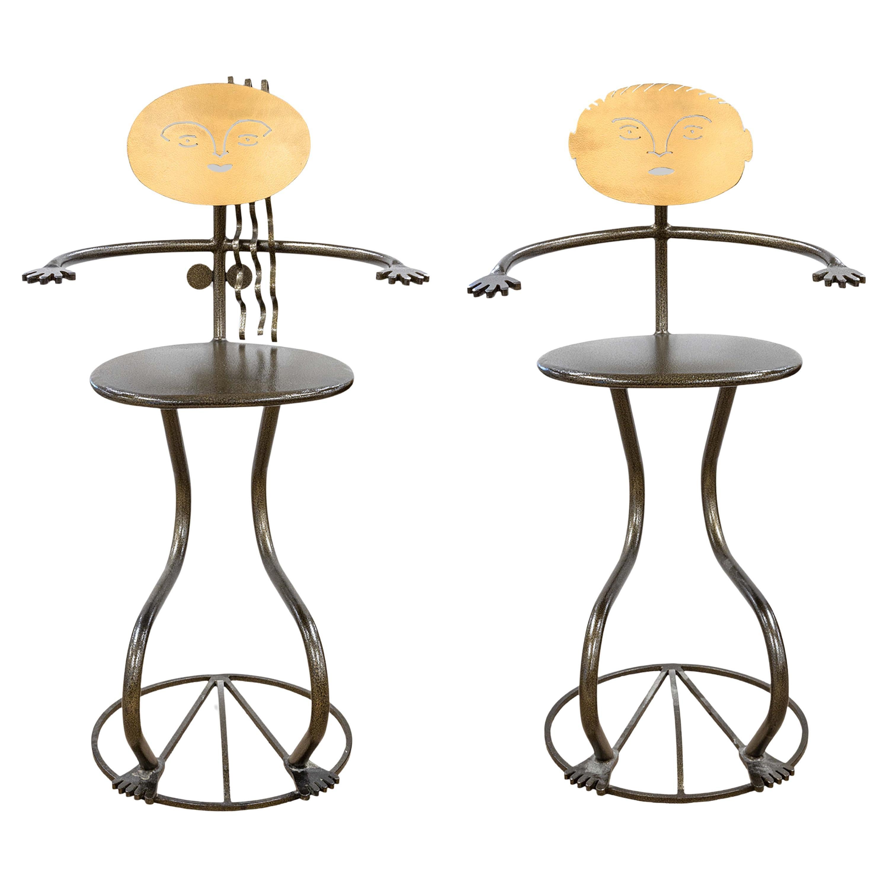 Pair of Vintage Fred Garbotz Rockledge Design Studios He She Bistro Barstools For Sale