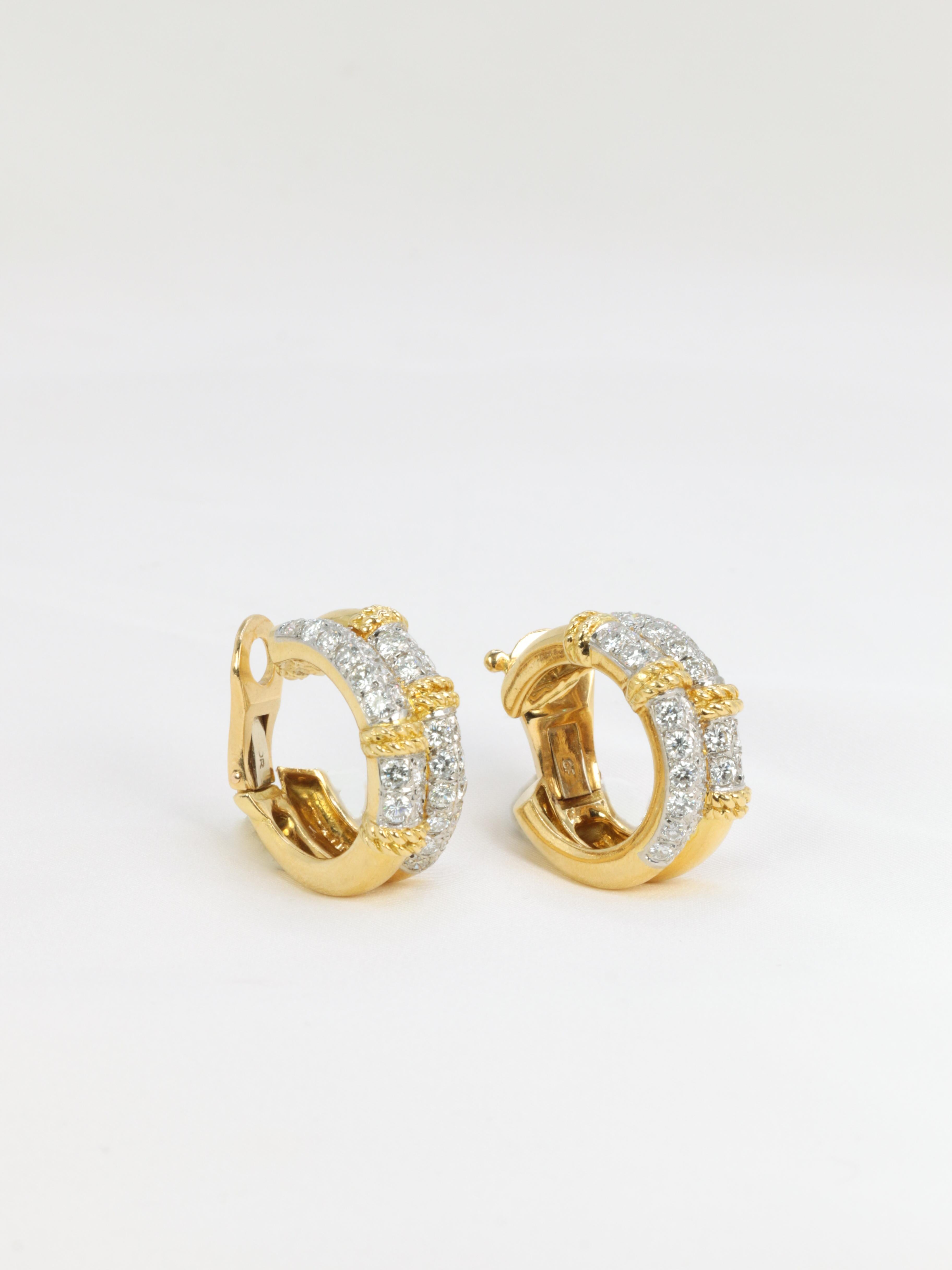 Paar Fred „Isaure“-Ohrringe aus Gold, Platin und Diamanten im Zustand „Hervorragend“ im Angebot in PARIS, FR