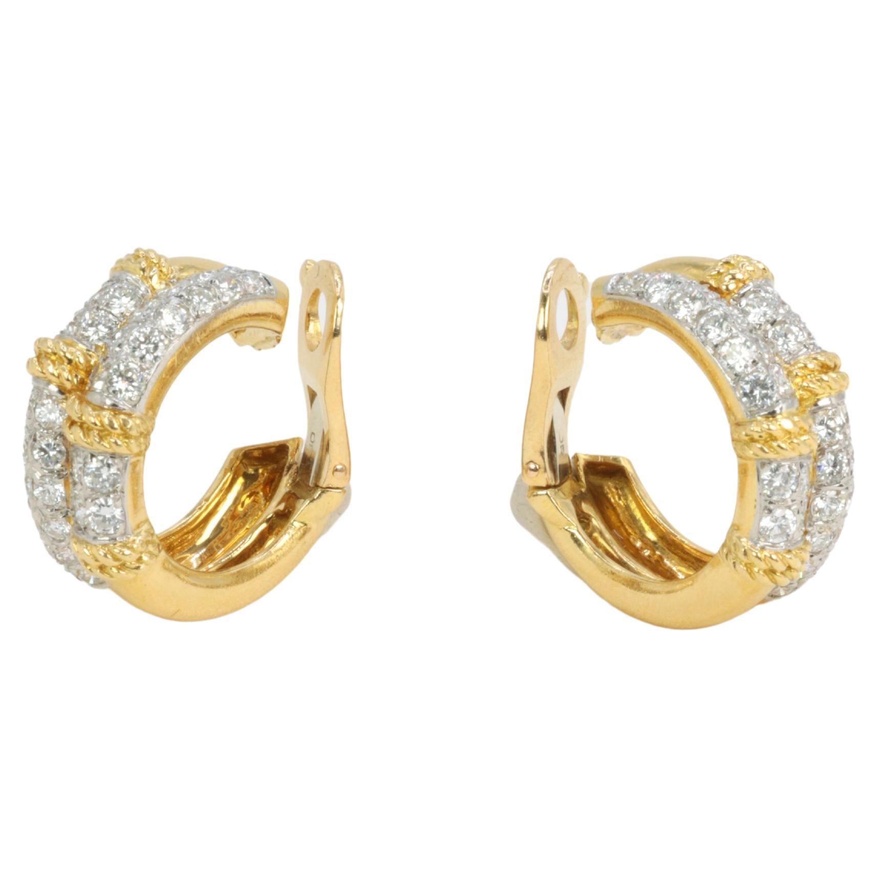 Pair of Vintage Fred "Isaure" Gold, Platinum and Diamond Earrings For Sale