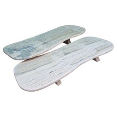 Pair of Vintage Freeform Travertine Coffee Tables