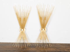 Pair of Vintage French 1970s Three-Light Sunray Sconces, Wired for the US