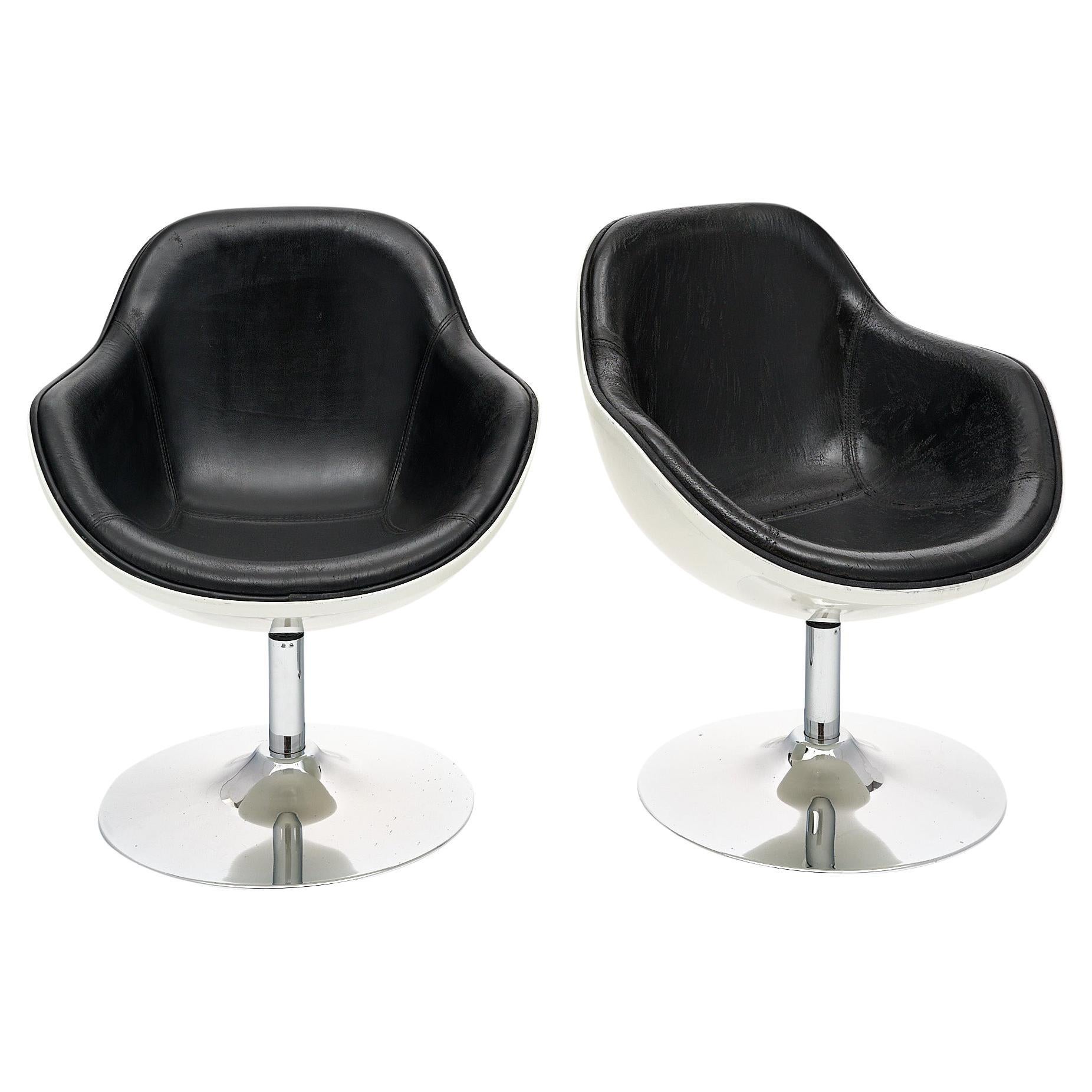 Fauteuils modernistes français vintage, ivoire et noir, 1970