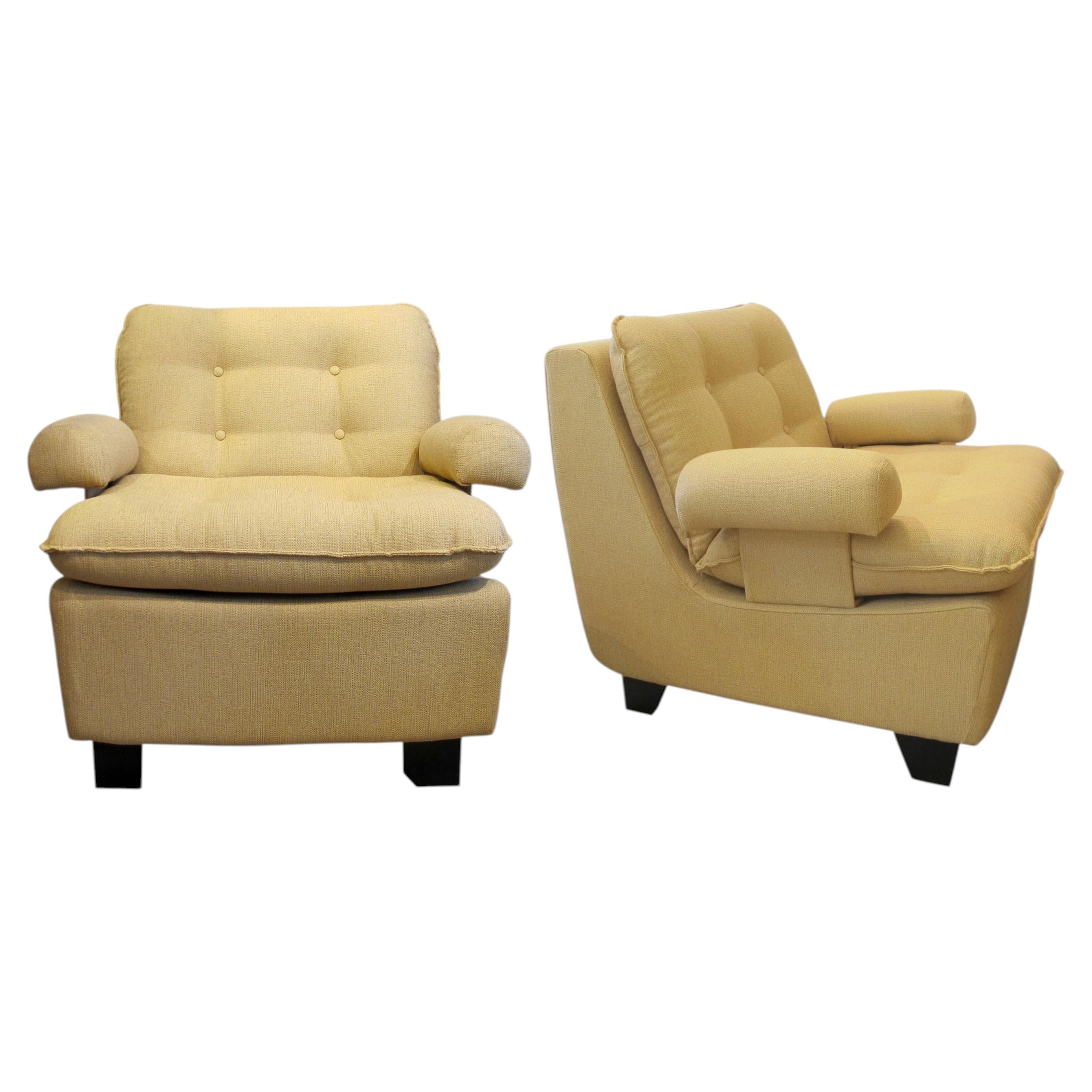 Pair of Vintage French Armchairs in Yellow Upholstery For Sale