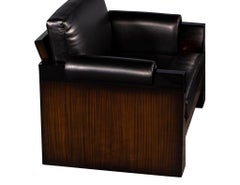 Pair of Vintage French Art Deco Black Leather Lounge Chairs