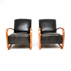 Pair of Vintage French Art Deco Leather Armchairs