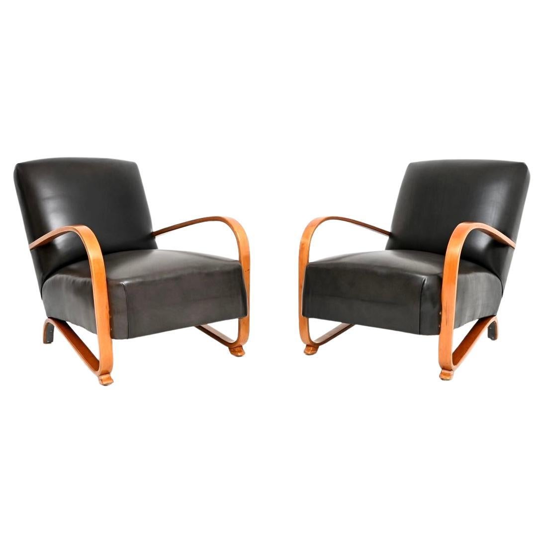 Pair of Vintage French Art Deco Leather Armchairs