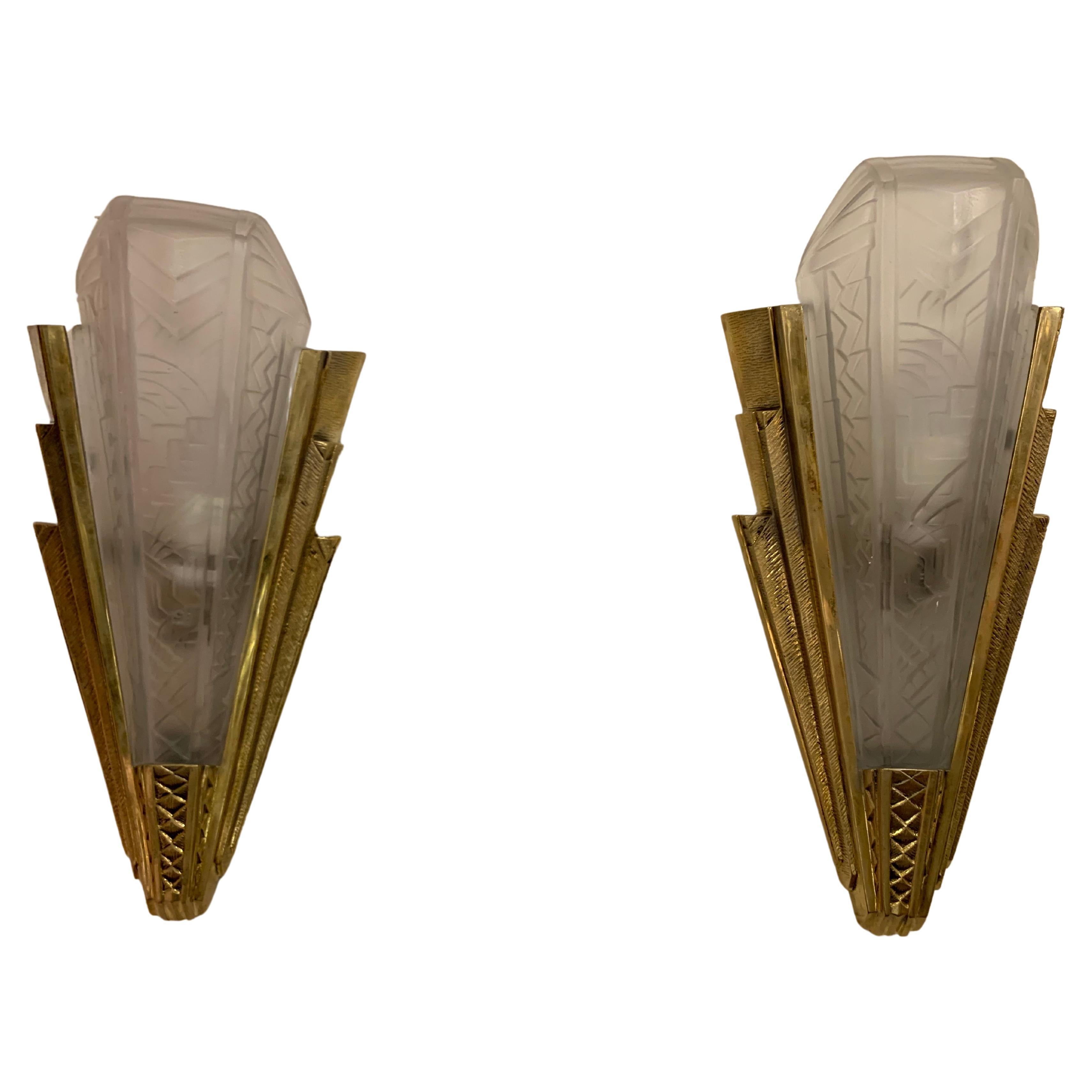 Pair of Vintage French Art Deco Sconces For Sale