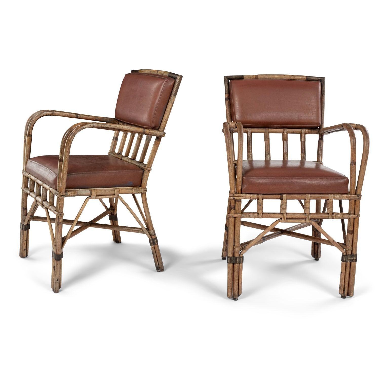 Chinoiserie Pair of Vintage French Bamboo Armchairs For Sale