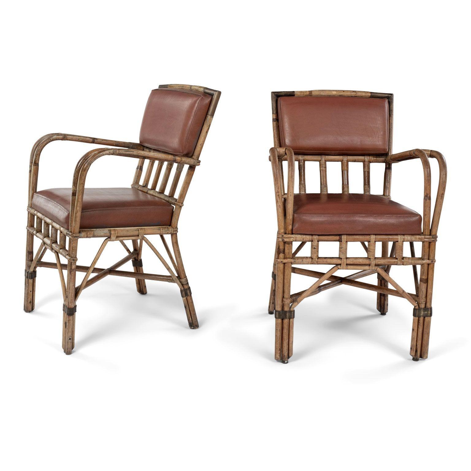 Hand-Crafted Pair of Vintage French Bamboo Armchairs For Sale