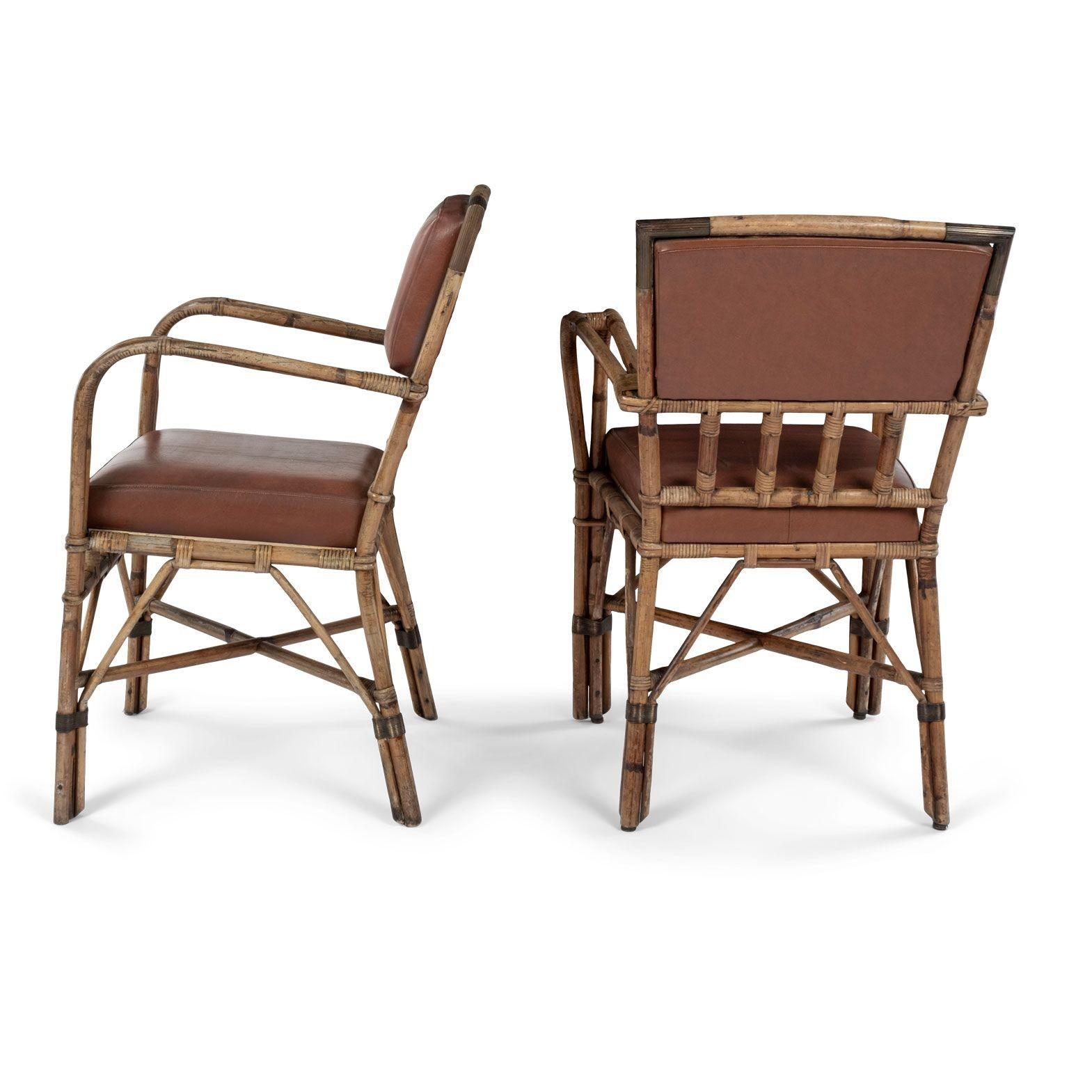Mid-20th Century Pair of Vintage French Bamboo Armchairs For Sale