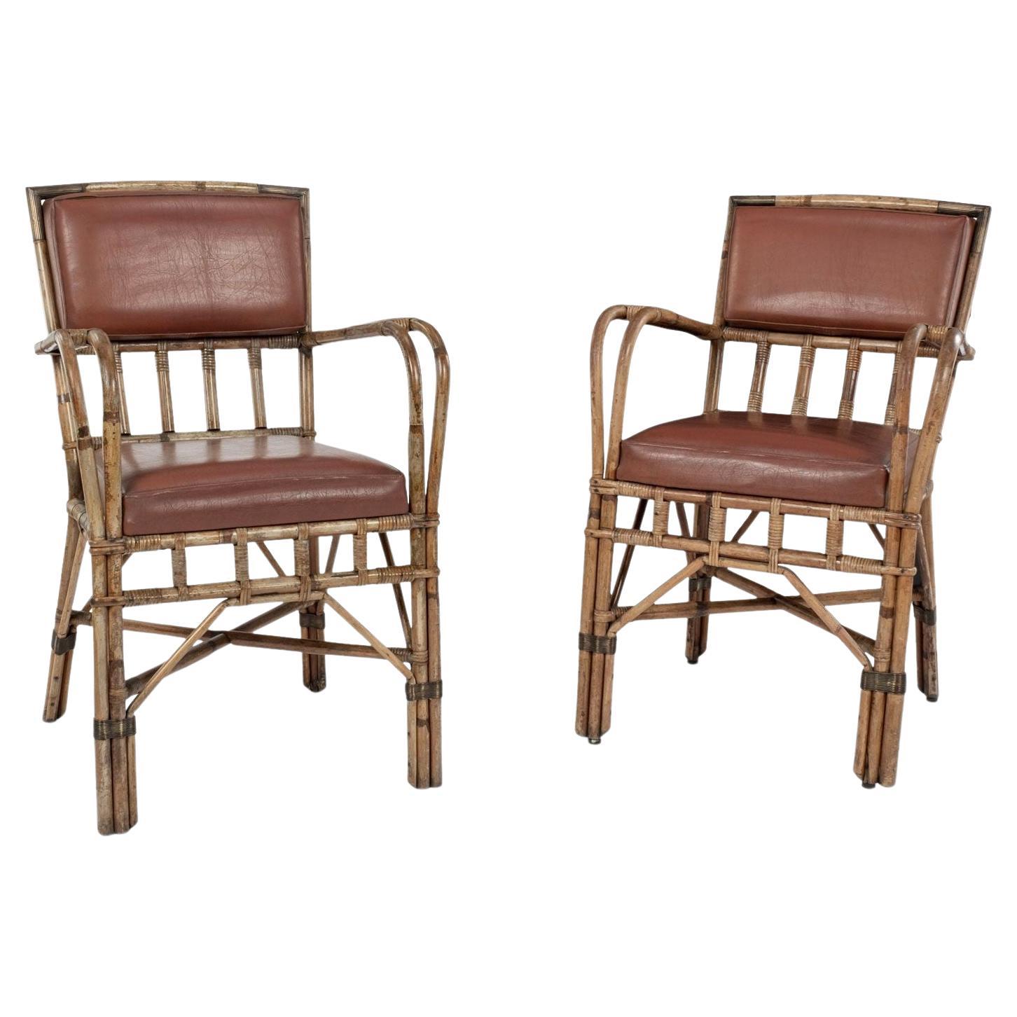 Paire de fauteuils français vintage en bambou
