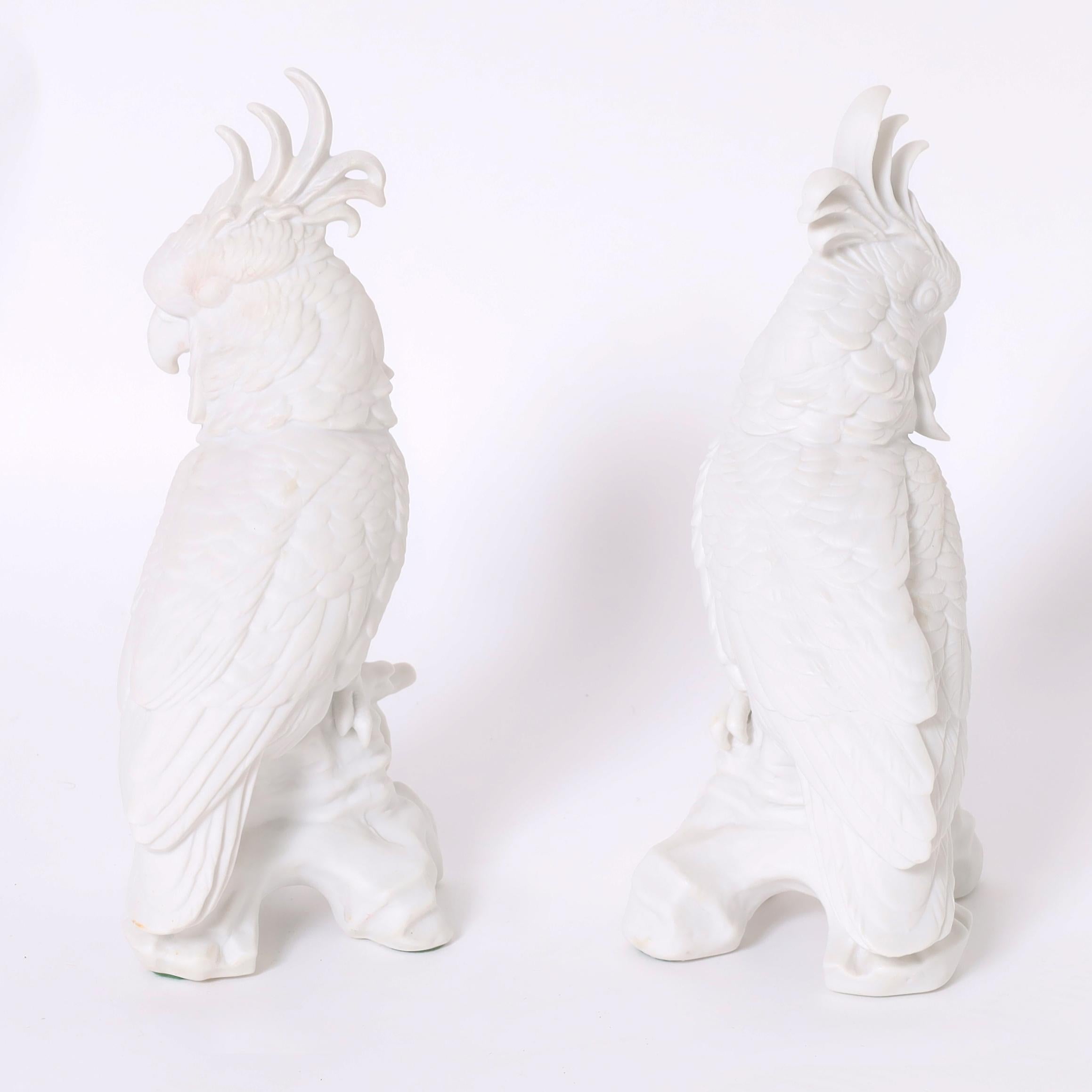 Mid-Century Modern Pair of Vintage French Bisque Porcelain Birds