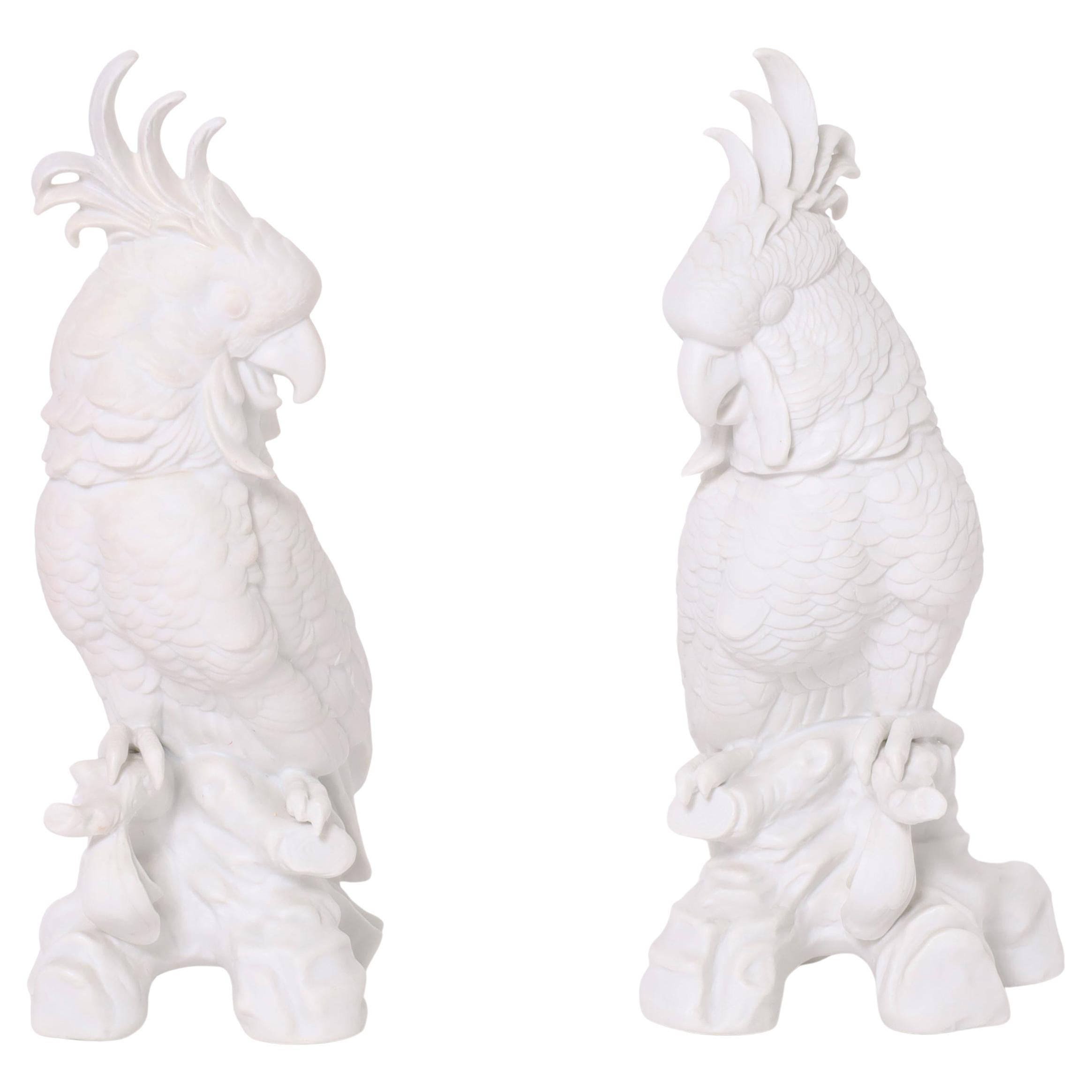Pair of Vintage French Bisque Porcelain Birds