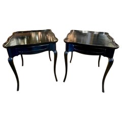 Pair of Vintage French Black Lacquered Side Tables