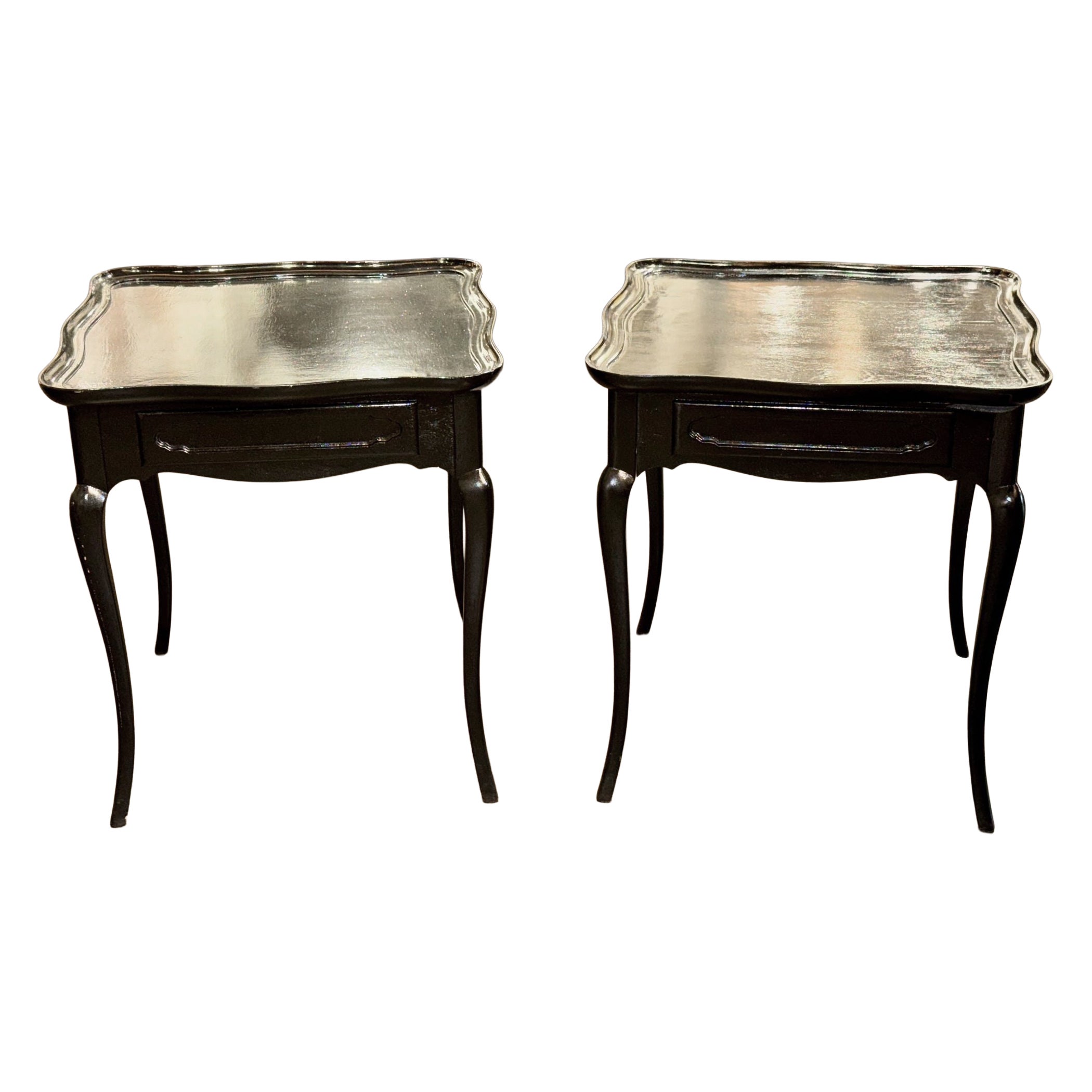 Pair of Vintage French Black Oak Side Tables For Sale