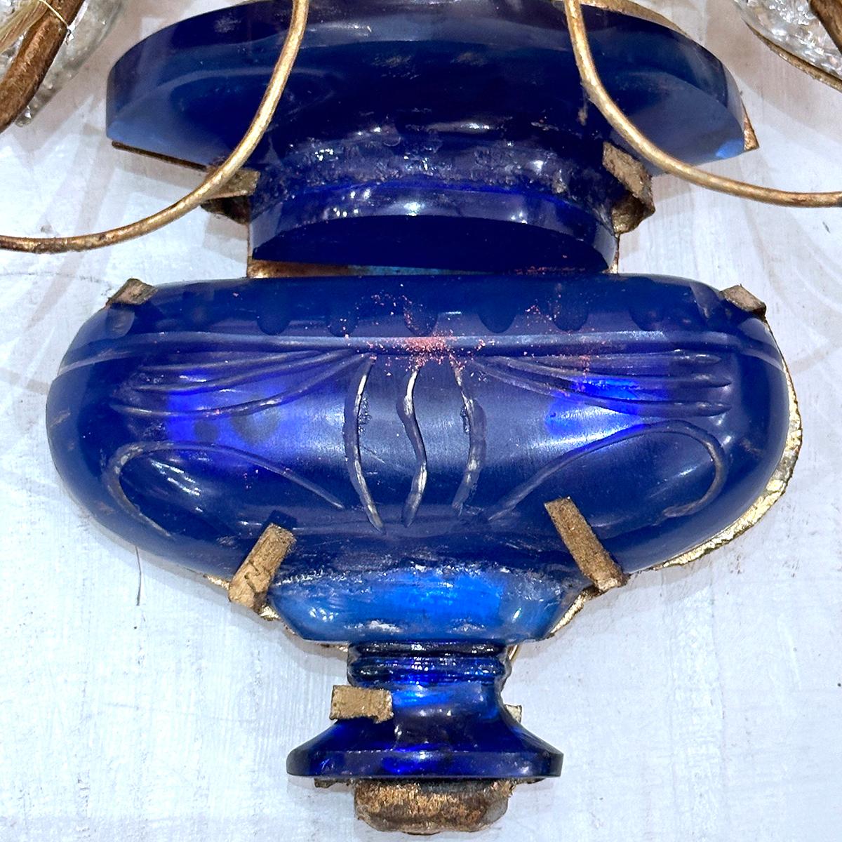 Paire d'appliques bleues françaises vintage Bon état - En vente à New York, NY