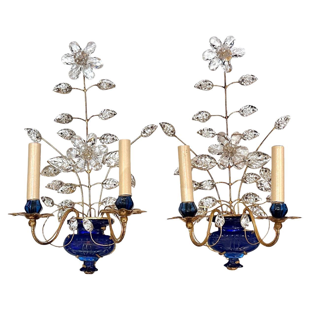 Pair of Vintage French Blue Sconces For Sale