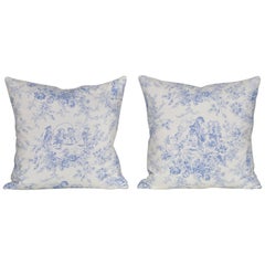 Vintage French Blue 'Toile De Jouy' Cushions Pillows with in Irish Linen