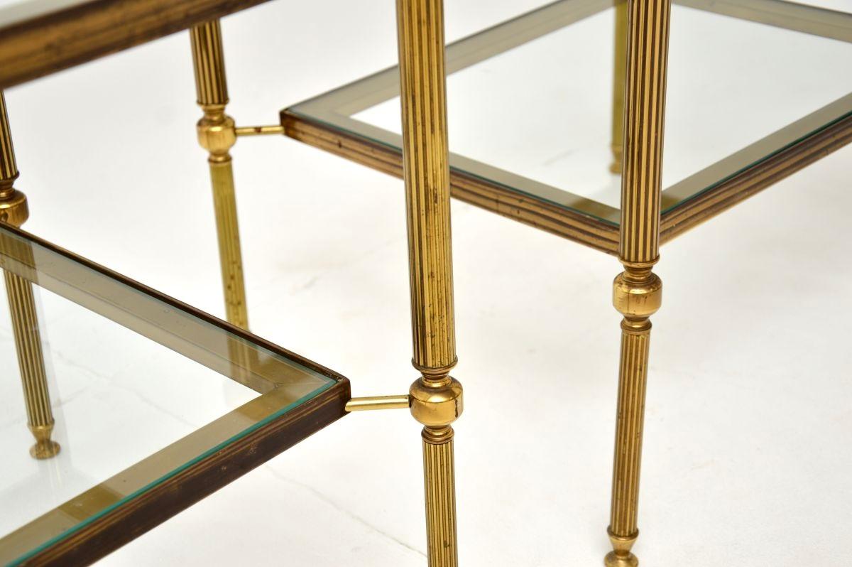 Pair of Vintage French Brass and Glass Side Tables For Sale 5