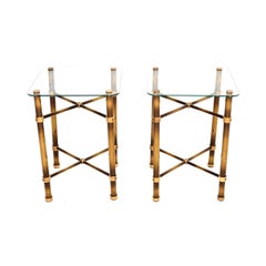 Pair of Vintage French Brass and Glass Side Tables