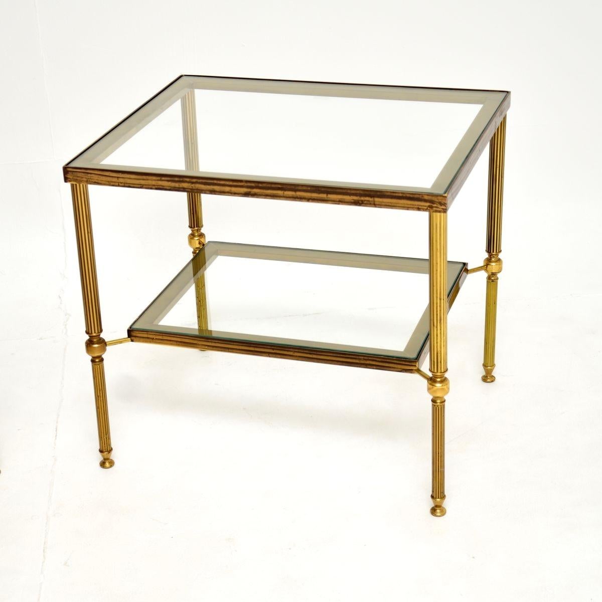 Pair of Vintage French Brass and Glass Side Tables In Good Condition For Sale In London, GB