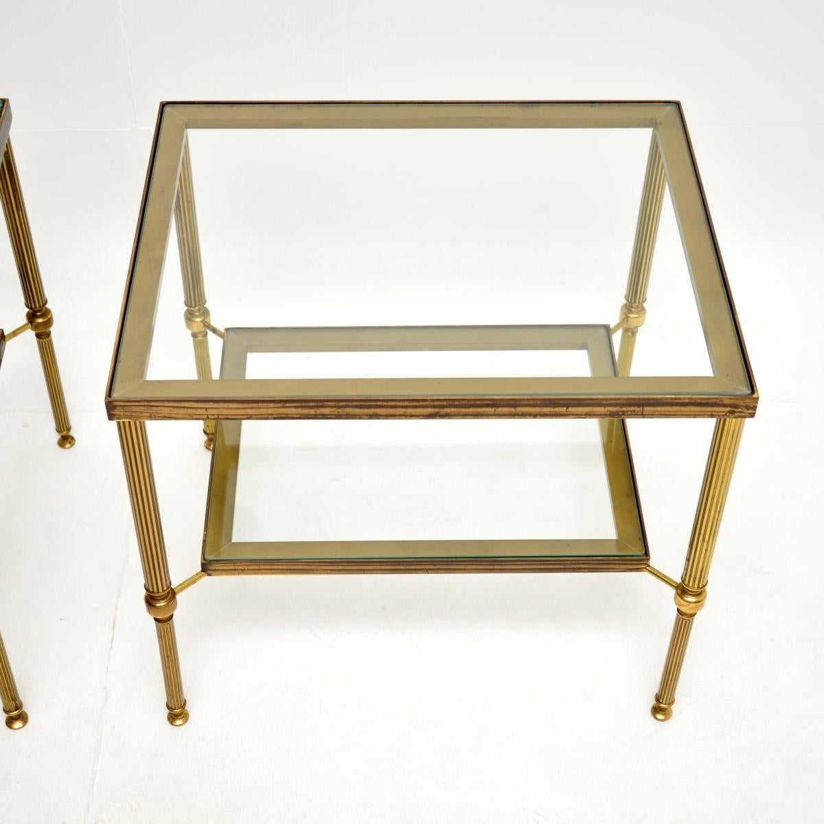 Pair of Vintage French Brass and Glass Side Tables For Sale 1