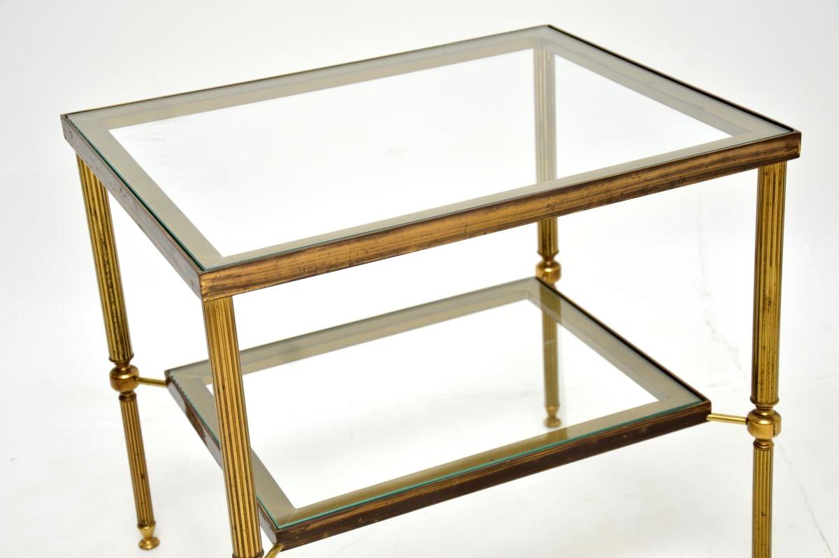 Pair of Vintage French Brass and Glass Side Tables For Sale 2
