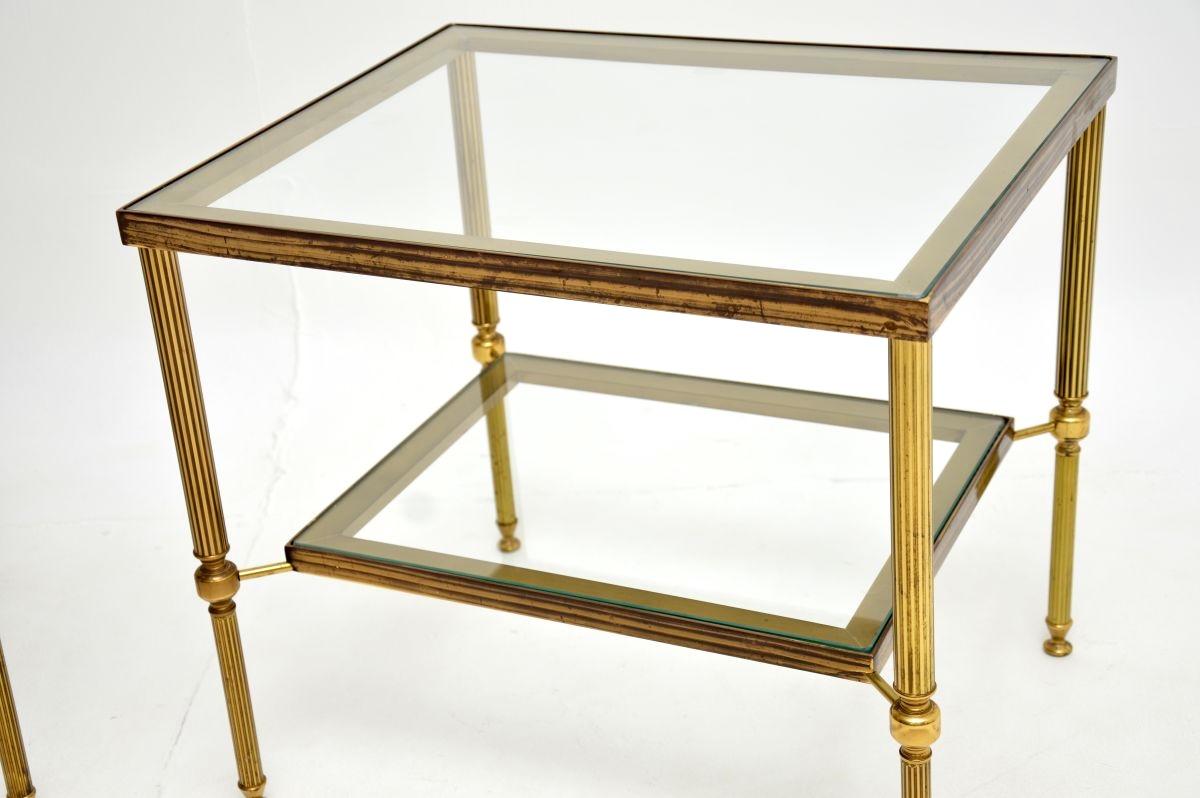 Pair of Vintage French Brass and Glass Side Tables For Sale 3